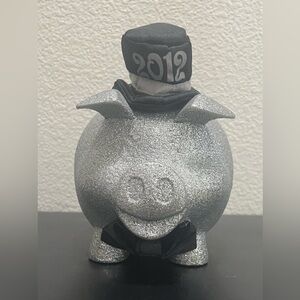 Old Navy Piggy Bank Silver Glitter with 2012 Top Hat & Bow Tie